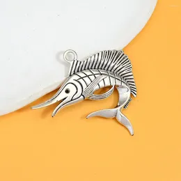 Charms 2pcs/Lots 53x57mm Antique Silver Plated Fish Fishing Pendants For DIY Keychain Jewellery Making Supplies Accessories