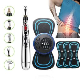 Electric Muscle Stimulator Tens Unit Set Ems Acupuncture Body Neck Back Massager Laser Meridian Pulse Pen Physical Therapy Tool 240202