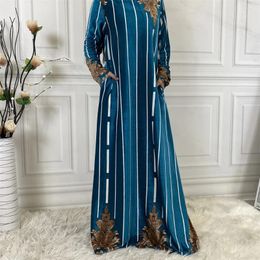 Ethnic Clothing Autumn Winter Velvet Printed Warm Elegant Muslim Abaya Women Long Maxi Dress Dubai Kaftan Turkey Arab Gown Party Jalabiya