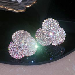 Stud Earrings Design Sweet Rhinestone Flower For Women Shiny Colorful Crystal Fashion Korean Wedding Party Jewelry