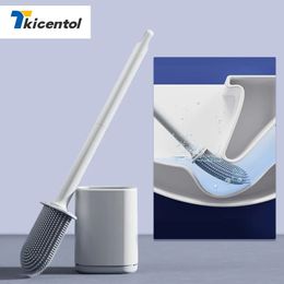 Upgrade Silicone Toilet Cleaning Brush Flat Head Soft Bristles with Holder Flexible No Dead Wc Cleaner Bathroom 240118