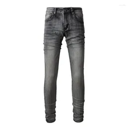 Men's Jeans Men Gray Blank Skinny Stretch High Streetwear Fashion Slim Fit Distressed Plain