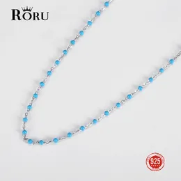Pendants RORU Real S925 5 Colors 45cm Long Chain Choker Enamel Satellite Beaded Cable Ball Necklace For Women Men Jewelry Gift