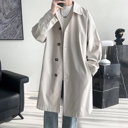 Mens Trench Coat Fashion Long Windbreaker Men Solid Colour Single Breasted Loose Casual Trench Man Streetwear Plus Size M5XL 240118