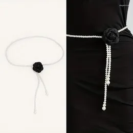 Belts Selling Trendy Women's Waist Chain Elegant Pearl Fabric Tea Flower Fashion Textured Hanfu Dress Decorative Strap