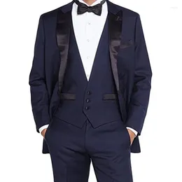 Men's Suits Navy Blue Wedding Groomsmen Tuxedos Groom Wear 3 Piece Jacket Pants Vest Custom Made Business Party Men Suit