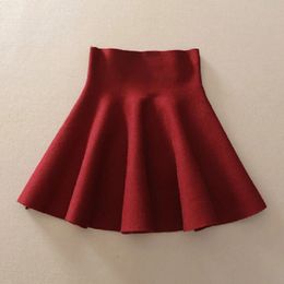 Spring Autumn Women Skirt Knitting Woolen Midi Skirt Ladies High Waist Casual Pleated Elastic Flared Skirts Womens 240201