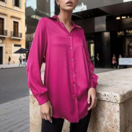 Women's Blouses Elegant Blouse Long Sleeve Soild Turn Down Collar Tops Shiny Satin Shirts Ladies Shirt Cardigan Blusa Mujer