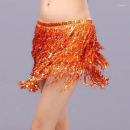 Stage Wear High-waisted Fashion Sequined Beaded Belly Dance Skirt Irregular Tassel Lace-up Hip Scarf Solid Loose Dancer Costumes