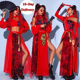 Stage Wear Red Festival Outfits Hip Hop Clothes For Adults Gogo Dance Costumes Chinese Style Women'S Jazz Performance