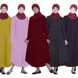 Ethnic Clothing Muslim Abaya Elegant Long Dress For Women Soild Color Loose Lapel Shirts Turkey Kaftan Arab Robe Ramadan Vestidos