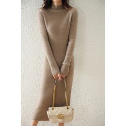 Elegant Fashion Sweater Womens Dress 100% Pure Wool Knitted Long Sleeve Knee Length Dress Autumn/Winter S-2XL 240202