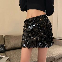 Skirts Women's Sequins Mini Skirt Fashion Bodycon Mid Waist Shiny A Line Woman Sexy Glitter Wrap Female Short For Party