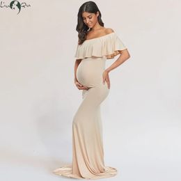 Liu Qu Mulheres Maternidade Po Shoot Vestidos Elegantes Slim Robe Gravidez Pogal Vestido Fora Do Ombro Vestidos Longos Roupas de Festa 240129