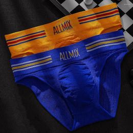 Underpants Men Seamless Low Waist Thin Underwear Soft Breathable Letter Print Quick Dry Striped U Convex Sports Briefs