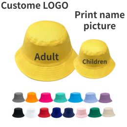 Custom Logo Bucket Hat Unisex Basin Hats Flat Top Sunshade Panama Bob Cap Children Parent-child Outdoor Leisure Advertising Caps