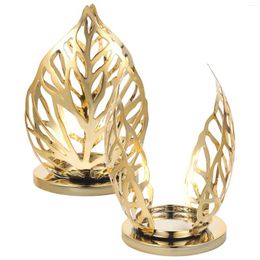 Candle Holders 2 Pcs Wedding Decorations Hollow Leaf Holder Decorative Romantic Metal Stand Tealight