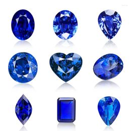 Cluster Rings FFGems High Quality Royal Sapphire Lab Created Round Oval 1pcs 1CT Dark Blue Natural Loose Stone For DIY Jewellery Private