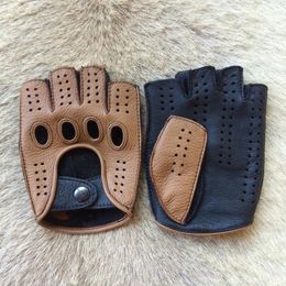 High Quality Half Finger Men Genuine Leather Gloves Goatskin Gloves Fashion Men Breathable Driving Gloves Male Mittens 240127