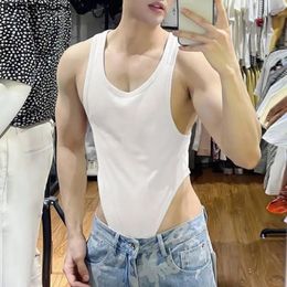 Men Bodysuits Pajamas Solid Color O-neck Sleeveless Fitness Streetwewar Men Rompers Sexy Tank Tops Bodysuit S-5XL INCERUN 240131