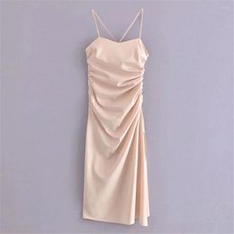 Casual Dresses Summer Sexy Bodycon Midi Dress Woman Party Satin Elegant Korean Ladies Backless Wedding Split Ruched