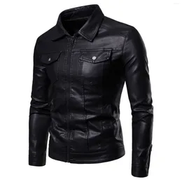 Men's Jackets Male Leather Clothing For Men Autumn And Winter Stand Collar Zip Faux Long Sleeve Jacket Coat