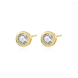 Stud Earrings 0.5CT Bezel Moissanite Gemstone Solid 925 Sterling Silver 6.5mm Round Cut Solitaire Lab Diamond JEWELRY C-E068