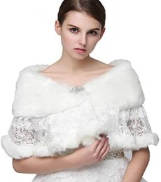 17011 Winter Autumn Cheap Wedding Bridal Wraps Bolero Faux Fur For Wedding Evening Party Prom Jacket Coat Winter White Fur Shawl W7063187