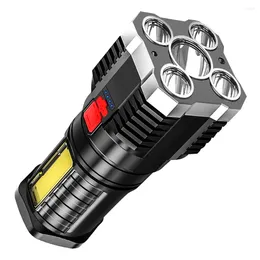 Flashlights Torches 5 Led Strong Light Outdoor Portable Cob Side Work USB Rechargeable