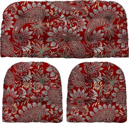 Pillow Indoor Outdoor 3 Piece Tufted Wicker Set Loveseat 41" X 19" & U-Shapes (Standard Eastman Berry Red Paisley)