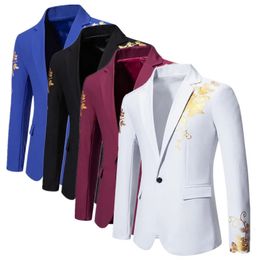 Men Business Social Suit Jacket Black White Royal Blue Fashion Mens Wedding Prom Party Rose Printed Blazers Coats 240201