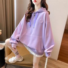 Women's Hoodies Korean Style Embossed Love Print Sweater Women Autumn Loose Pullover Pocket Hooded Fashion Simple All-matched Pullovers