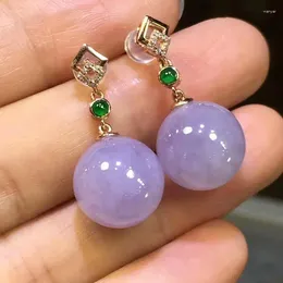 Dangle Earrings Creative Design Natural Violet Chalcedony Round Beads Women's Set With Diamonds Elegant Sweet Charm Jewellery