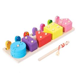 Shape Sorter Wooden Puzzle Games Magnetic Fishing Game Colourful Matching For Toddler Birthday Gift Montessori Toys 240202