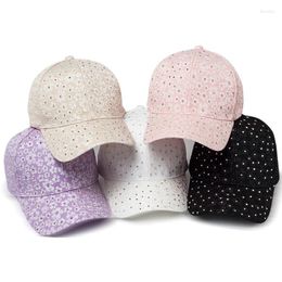 Ball Caps 2024 Summer Hat Women Rhinestone Baseball Cap Flower Embroidery Hats Female Snapback Fashion Designer Sun Hip Hop Y2k