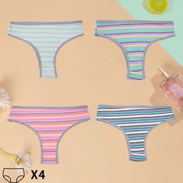 Women's Panties CHRLEISURE 4PCS/Set Women Sexy Cotton Brazilian Female Soft Thong Ladies G-String Briefs Invisible Underpant Underwear