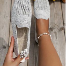 Solid Colour Square Toe Mesh Loafers Shallow Women Flats Shoes Soft Bottom Knit Ballet Casual Slip on Boat 240126