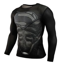 Men's High stretch tight super hero sweat fast drying mens sports long sleeve T-shirt Quick Dry fitness clothing size S-5XL