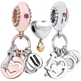 Loose Gemstones Original I Love You Letter & Me Two Hearts Pendant Charm Diy Jewelry Fit 925 Sterling Silver Bead Bracelet Necklace