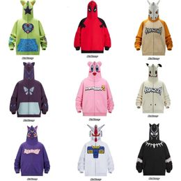 Y2K Graffiti Cartoon Print Hoodie Street Cosplay Pink Casual Sports Zipper solto para supra -supino para homens e mulheres 240123