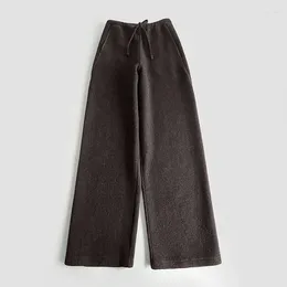 Women's Pants Combed Twill Shearling And Wool-blend Draped Floor-length Casual Straight Trousers