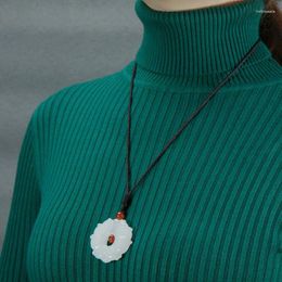 Pendants Natural Hetian White Jade Lotus Necklace Pendant Women Fashion Sweater Chain Jewellery Gift
