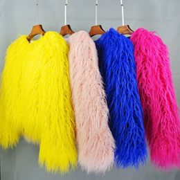 womens fur coat Colourful Furry Pink lamb wool faux fur coat female Shaggy sheepskin coat winter artificial fur jacket 240129