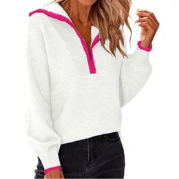 Women's Hoodies Women Fall Winter Half Zip Fleece Pullover Sweaters College Style Sailor Collar Long Sleeve Ribbed Knit Loose Jumper Coats