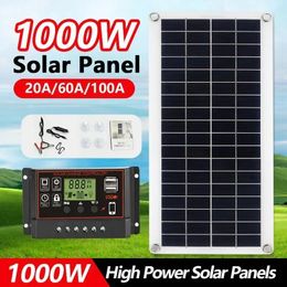 20W-1000W Solar Panel 12V Solar Cell 100A Controller Solar Panel for Phone RV Car MP3 PAD Charger Outdoor Battery Supply Camping 240124