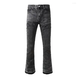 Men's Jeans Arrivals Grey Black Flare S Spliced Flared Stacked Fashion Style American And Eu Teenagers Streetwear