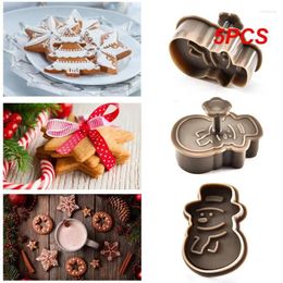 Baking Moulds 5PCS Stamp Biscuit Mould 3D Cookie Plunger Cutter Christmas Tree Cake Mould Cutters 2024 Xmas