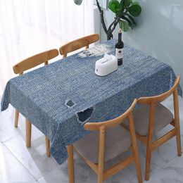 Table Cloth Rectangular Waterproof Patched Denim Blue Jeans Texture Cover Elastic Fitted Backed Edge Tablecloth For Dining