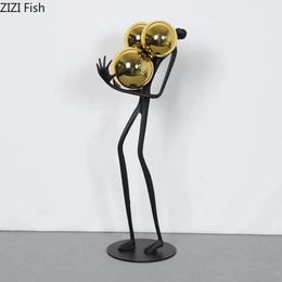 Minimalist Black Matchstick Men Ornaments Golden Ball Decorative Character Statue Desk Decoration Abstract Figure Sculpture 240123