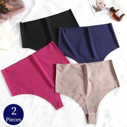 Women's Panties TrowBridge 2PCS Set High Waist Thongs Silk Satin Seamless Underwear Sexy Lingerie Fashion G-Strings Sport T-Back